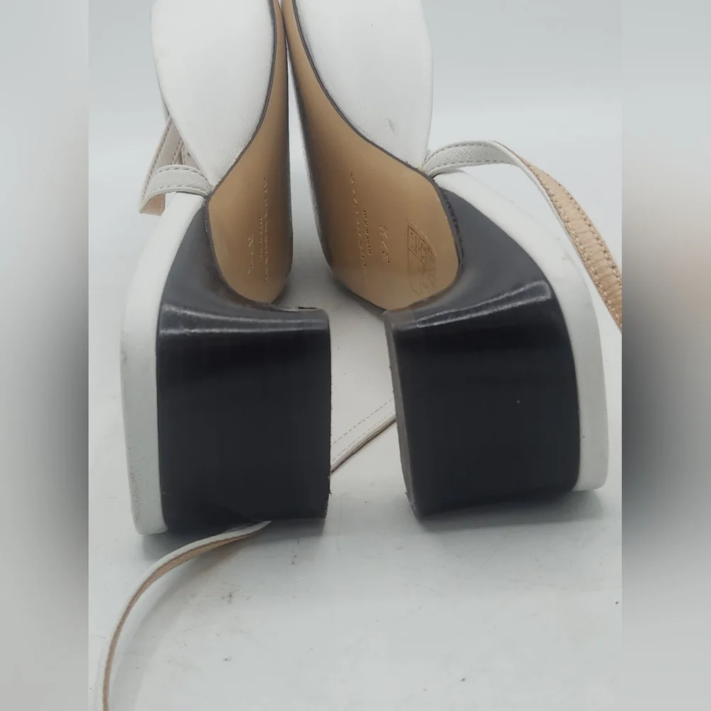 Club Monaco White Leather Pointed Toe Slingback Kitten Heels Size 37.5